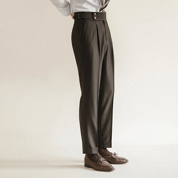 Aidase Paris Buckle Pant Casual Men Pant Fashion Naples High Waist Straight Pant Men Business Versatile Dress Pant Slim Social Trousers aidase-shop